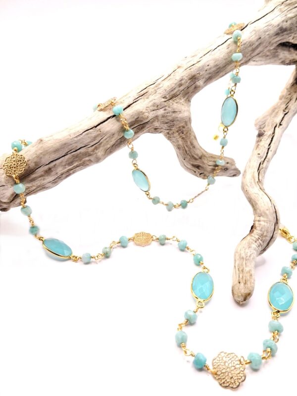 Aqua Blue Hydro Quartz Glass and Amazonite Glasses Chain