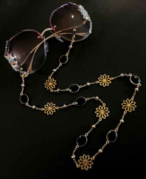 Black Onyx and Pyrite Gold Plated Glasses Chain