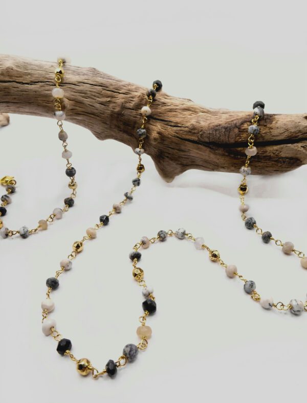 Dendrite Opal and Gold Pyrite Glasses Chain