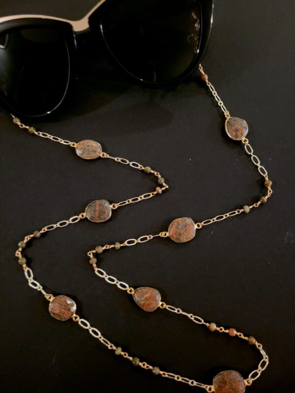 Unakite Gold Plated Glasses Chain